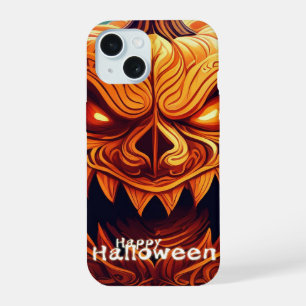 Scary Looking Orange Pumpkin with Face, Halloween iPhone 15 Case