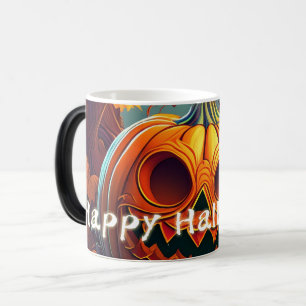 Scary Looking Orange Pumpkin with Face, Halloween Magic Mug