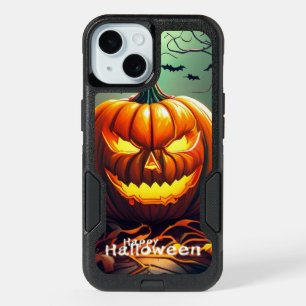 Scary Looking Orange Pumpkin with Face, Halloween iPhone 15 Case
