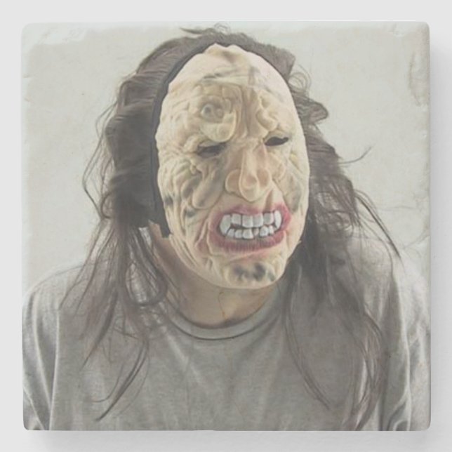 Scary Mask Stone Coaster (Front)