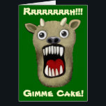 Scary Monster - Gimme Cake<br><div class="desc">A greetings card with a scary monster motif, and the caption "Rrrrrrrrh!!! Gimme Cake!" hand drawn and painted in digital oil paint. Captioned with Zazzle text. An unusual and original design which is fun in itself or can be further customized.</div>