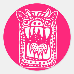 Scary Monster - Neon Red Classic Round Sticker