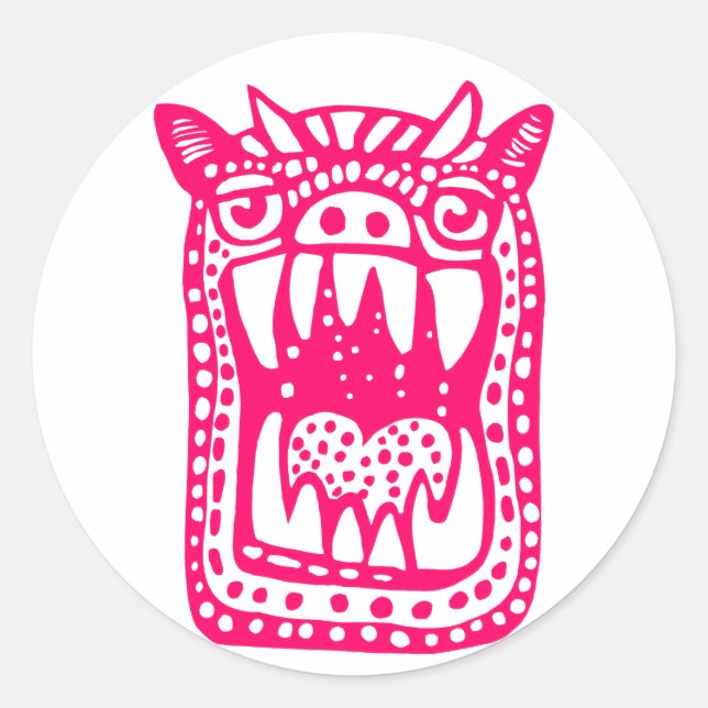 Scary Monster - Neon Red Classic Round Sticker (Front)