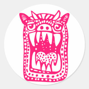 Scary Monster - Neon Red Classic Round Sticker