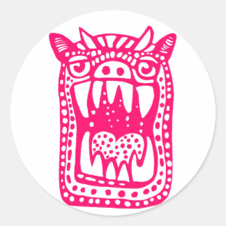 Scary Monster - Neon Red Classic Round Sticker