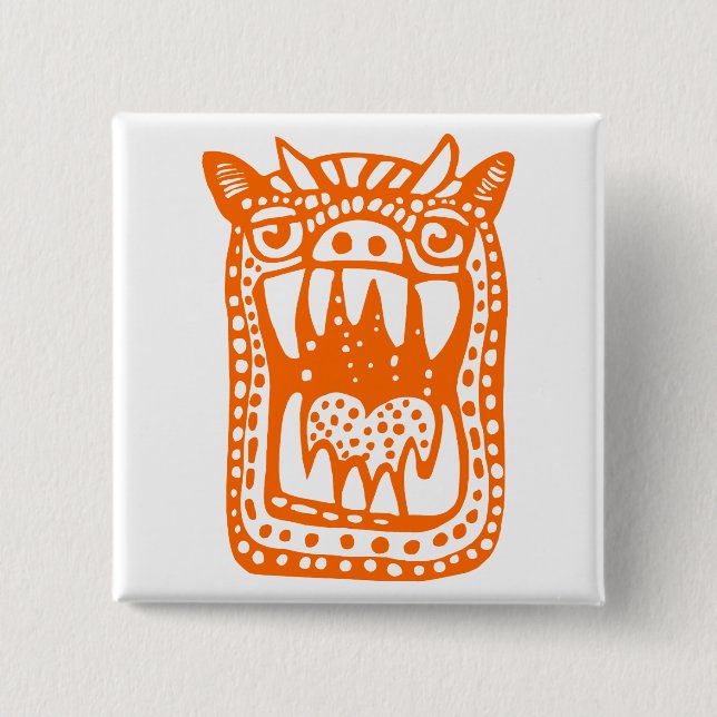 Scary Monster - Orange 2 Inch Square Button (Front)
