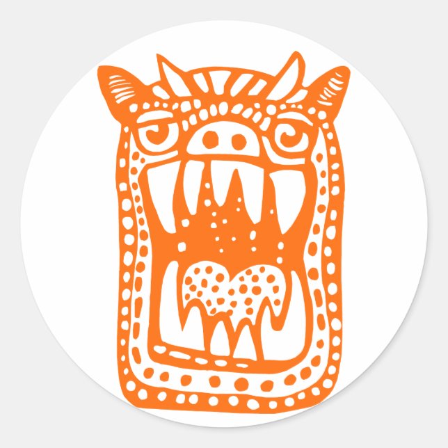 Scary Monster - Orange Classic Round Sticker (Front)
