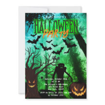 Scary Monsters in Forest Halloween Party Invite 