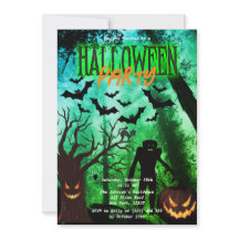 Scary Monsters in Forest Halloween Party Invite 