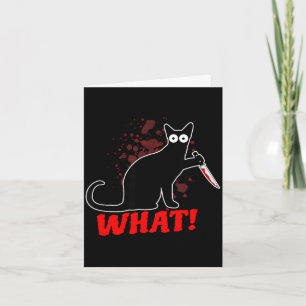 Scary murderous cat with knife cat what_ halloween card