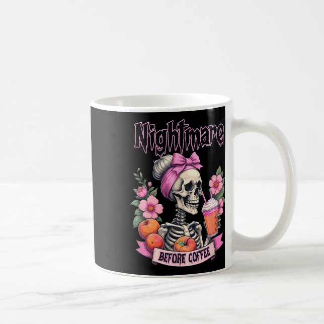 Scary Night Before Coffee Halloween Flower Skeleto Coffee Mug (Right)