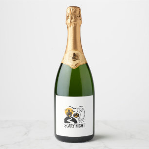 Scary Night Halloween Haunted House Ghost Design_1 Sparkling Wine Label