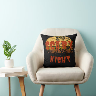 Scary Night Halloween Spooky season Pumpkin Throw Pillow