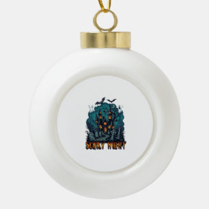 Scary Night Haunted House Ghosts Cemetery Ceramic Ball Christmas Ornament