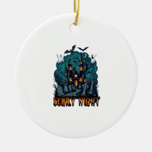 Scary Night Haunted House Ghosts Cemetery Ceramic Ornament