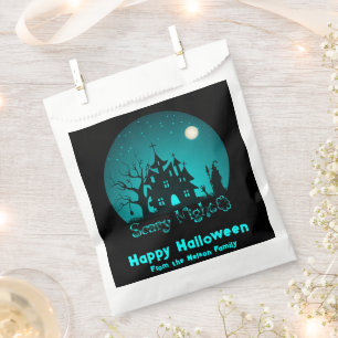 Scary Night Haunted House Green Happy Halloween Favour Bag