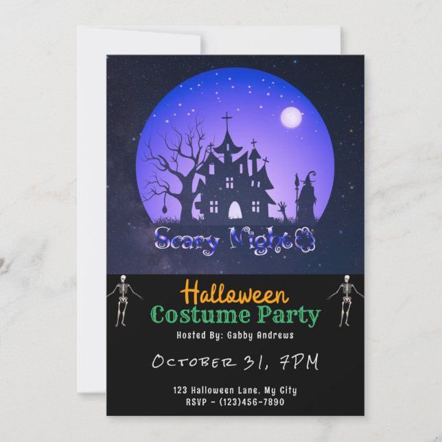 Scary Night Haunted House Stars Black Halloween Invitation (Front)