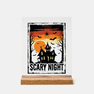 Scary Night Haunted House Vintage Halloween Shirt_ Acrylic Sign