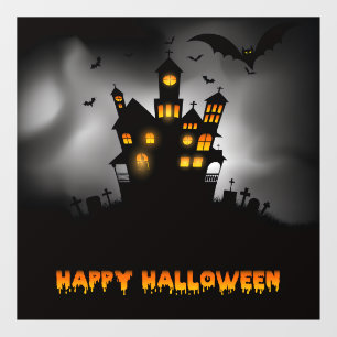 Scary Night Hunted House & Happy Halloween Window Cling