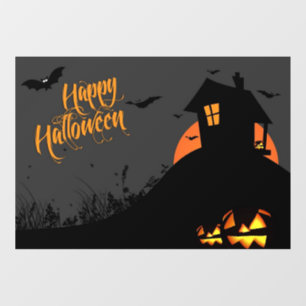 Scary Night Hunted House & Happy Halloween Window Cling
