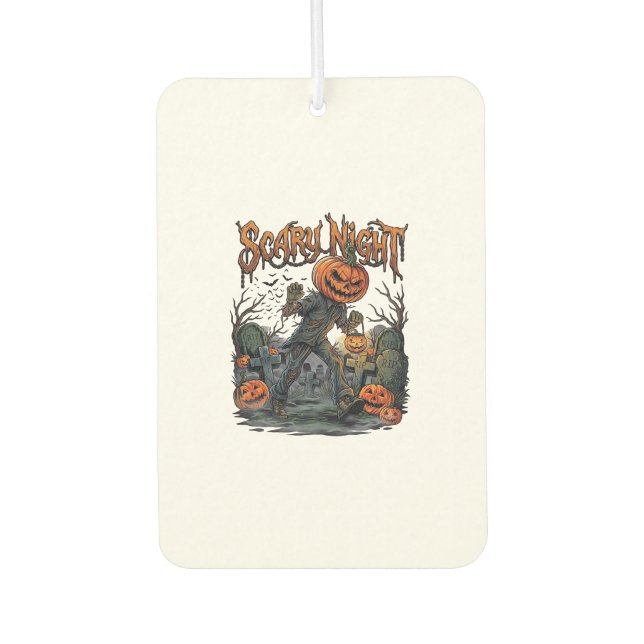 Scary Night Pumpkin Head Monster Lantern Graveyard Air Freshener (Front)