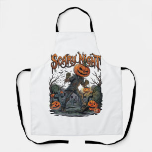 Scary Night Pumpkin Head Monster Lantern Graveyard Apron