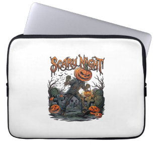 Scary Night Pumpkin Head Monster Lantern Graveyard Laptop Sleeve