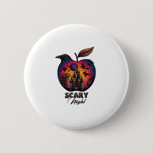 Scary Night Raven Apple Spooky Haunted Castle Hall 2 Inch Round Button