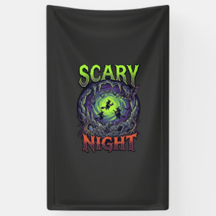 Scary Night Witches Bat Cave Neon Vortex Skeletons Banner