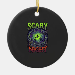 Scary Night Witches Bat Cave Neon Vortex Skeletons Ceramic Ornament