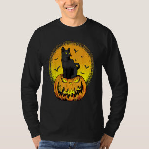 Scary Nightcat Black Cat With Yellow Eyes Pumpkin T-Shirt