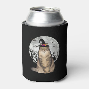 Scary Norwegian Forest Cat Witch Hat Halloween Can Cooler