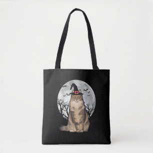 Scary Norwegian Forest Cat Witch Hat Halloween Tote Bag