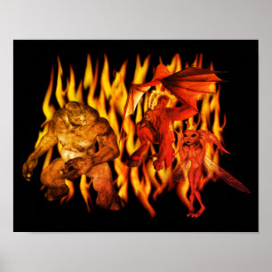 Scary Ogre And Demons In Flames  Poster