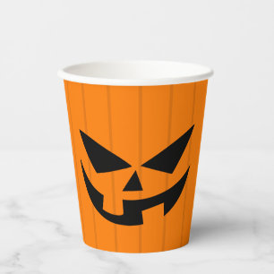 Scary Orange Jack O'Lantern Halloween Party Paper Cups