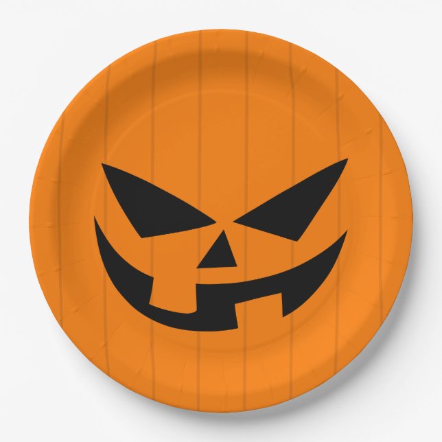 Scary Orange Jack O'Lantern Halloween Party Paper Plate (Front)