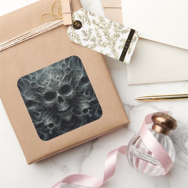 Scary pattern with scull, dark fantasy square sticker (Gifting)