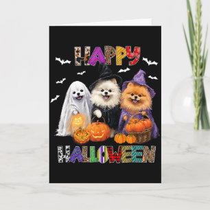 Scary Pembroke Pomeranian Dog Witch Hat Halloween Card