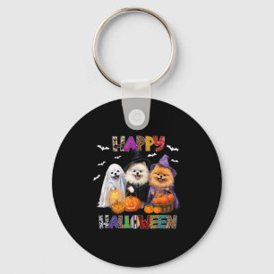 Scary Pembroke Pomeranian Dog Witch Hat Halloween Keychain