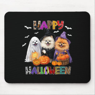 Scary Pembroke Pomeranian Dog Witch Hat Halloween Mouse Pad