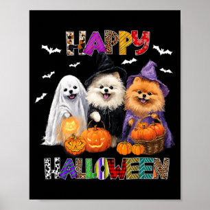 Scary Pembroke Pomeranian Dog Witch Hat Halloween  Poster