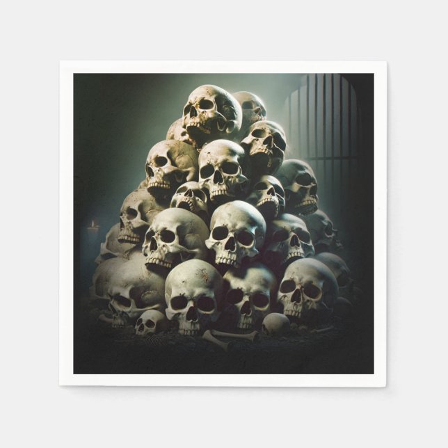 Scary Pile of Screaming Skulls Halloween Party Napkin (Front)