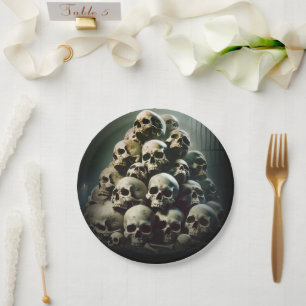 Scary Pile of Screaming Skulls Halloween Party Paper Plate