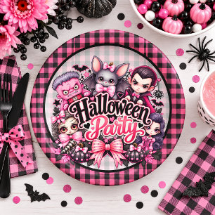Scary Pink Halloween Party Paper Plate