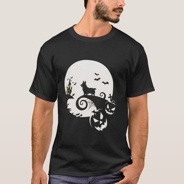 Scary Pumpkin Bat Funny Witch Hat Corgi Dog Hallow T-Shirt (Front)