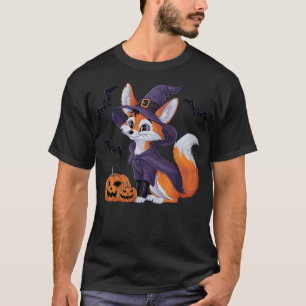 Scary Pumpkin Bat Funny Witch Hat Fennec Fox Hallo T-Shirt