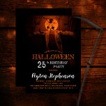 Scary Pumpkin Halloween 25th Birthday Party Invitation<br><div class="desc">Scary stuffed pumpkin man with glowing head and white doctor's coat among swarming bats creepy Halloween 25th Birthday Party invitation.  Photo courtesy Annie Spratt via Unsplash.</div>