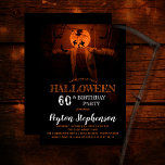 Scary Pumpkin Halloween 60th Birthday Party Invitation<br><div class="desc">Scary stuffed pumpkin man with glowing head and white doctor's coat among swarming bats creepy Halloween 60th Birthday Party invitation.  Photo courtesy Annie Spratt via Unsplash.</div>