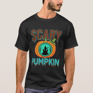 Scary Pumpkin Halloween Haunted House Design T-Shirt