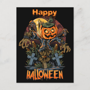 Scary Pumpkin Halloween Scarecrow Postcard